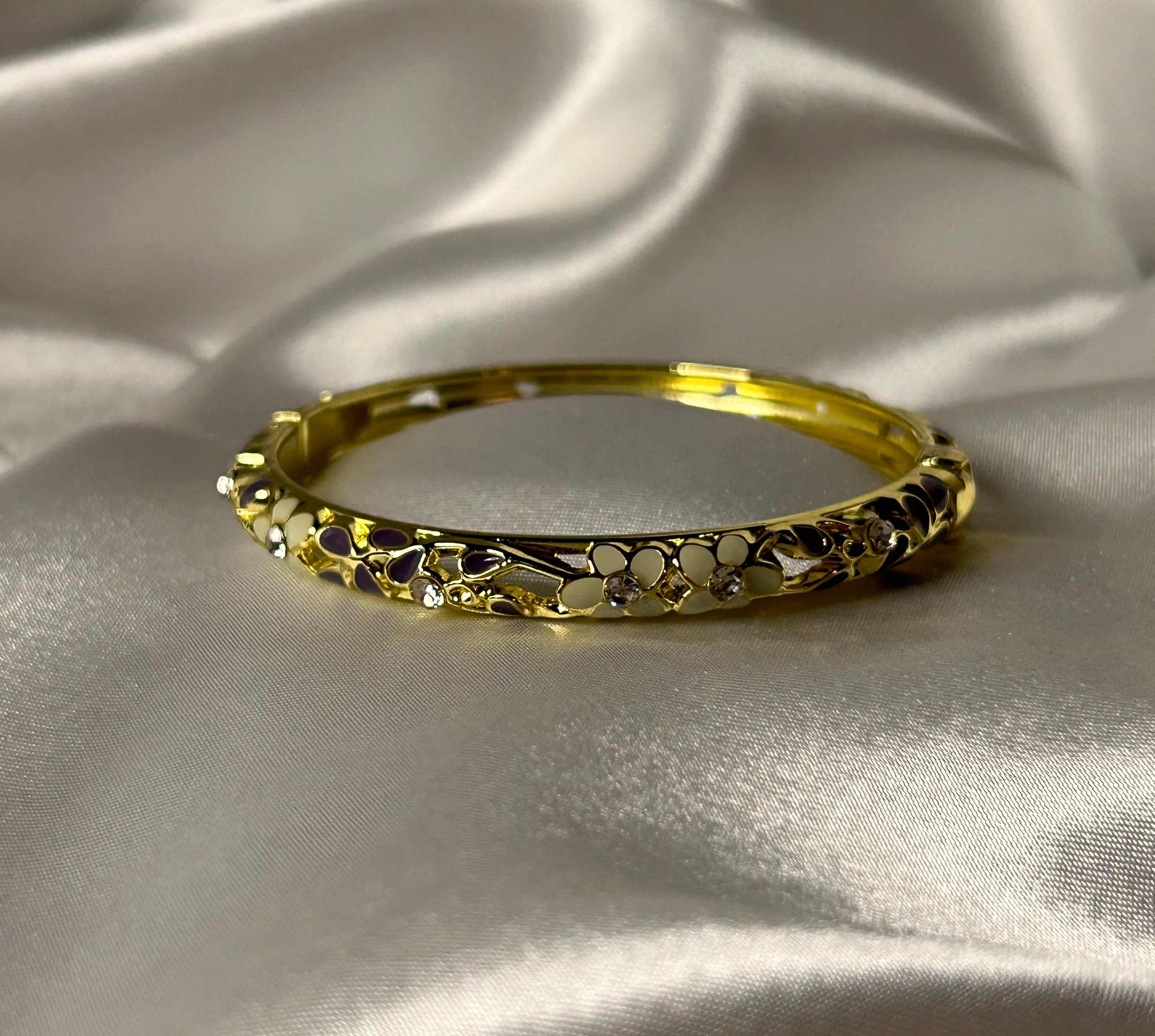 Purple Flower Gold Bracelet Waterproor