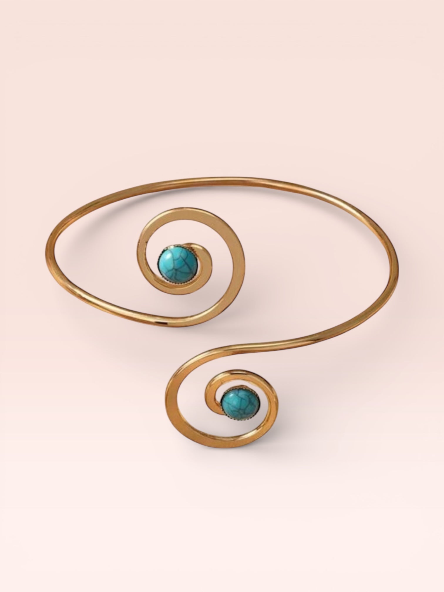 GOLD SPIRAL CUFF BRACELET TURQUOISE STONE