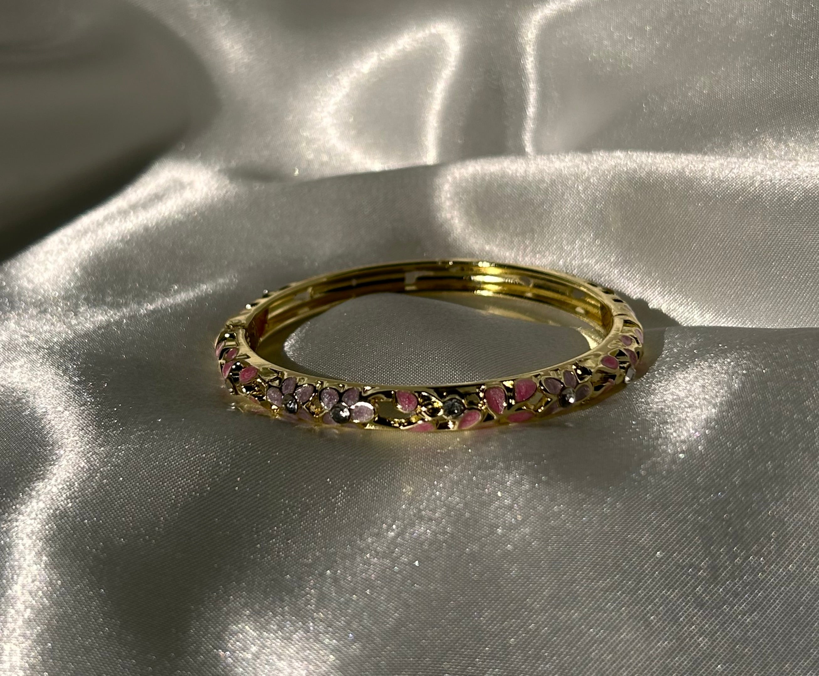 Lila Pink CelestialMoon Gemstone 18k Gold Plated Stainless Steel Bracelet