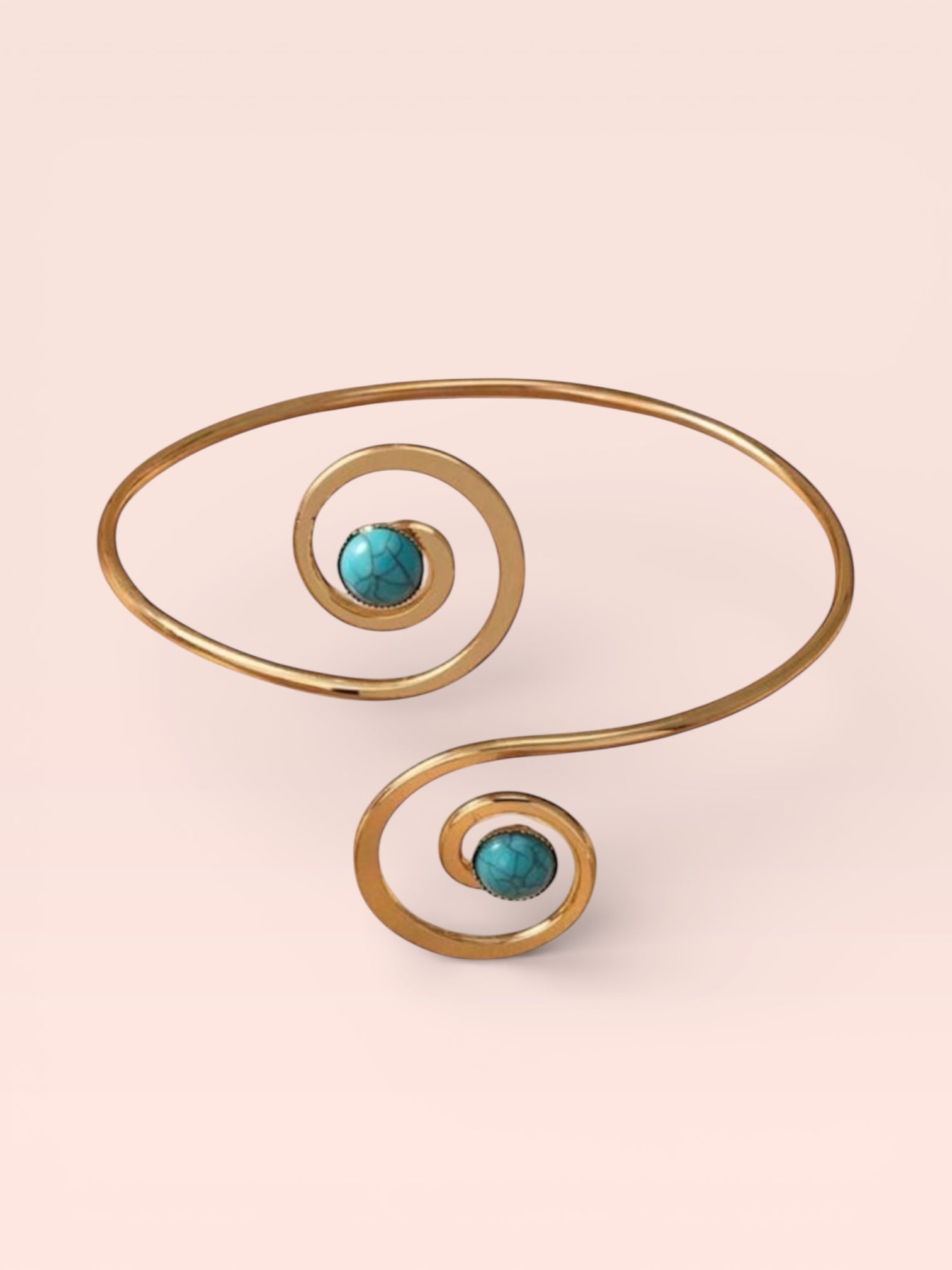 GOLD SPIRAL CUFF BRACELET TURQUOISE STONE