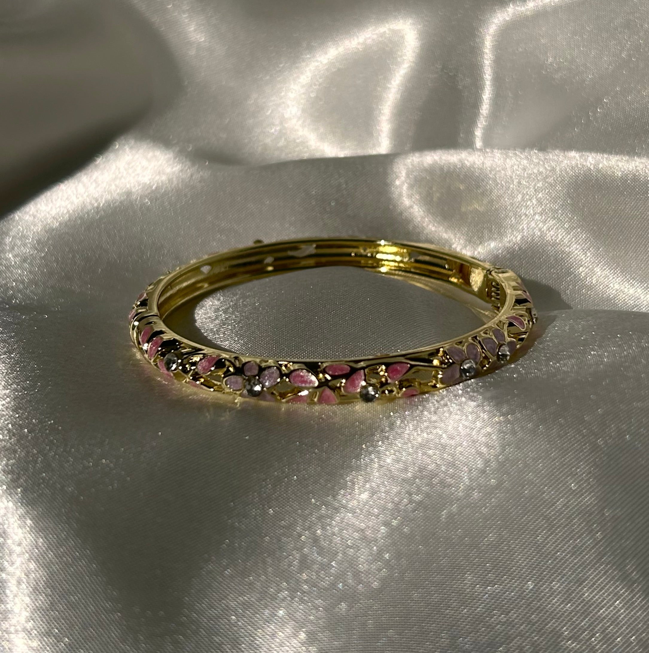 Lila Pink CelestialMoon Gemstone 18k Gold Plated Stainless Steel Bracelet