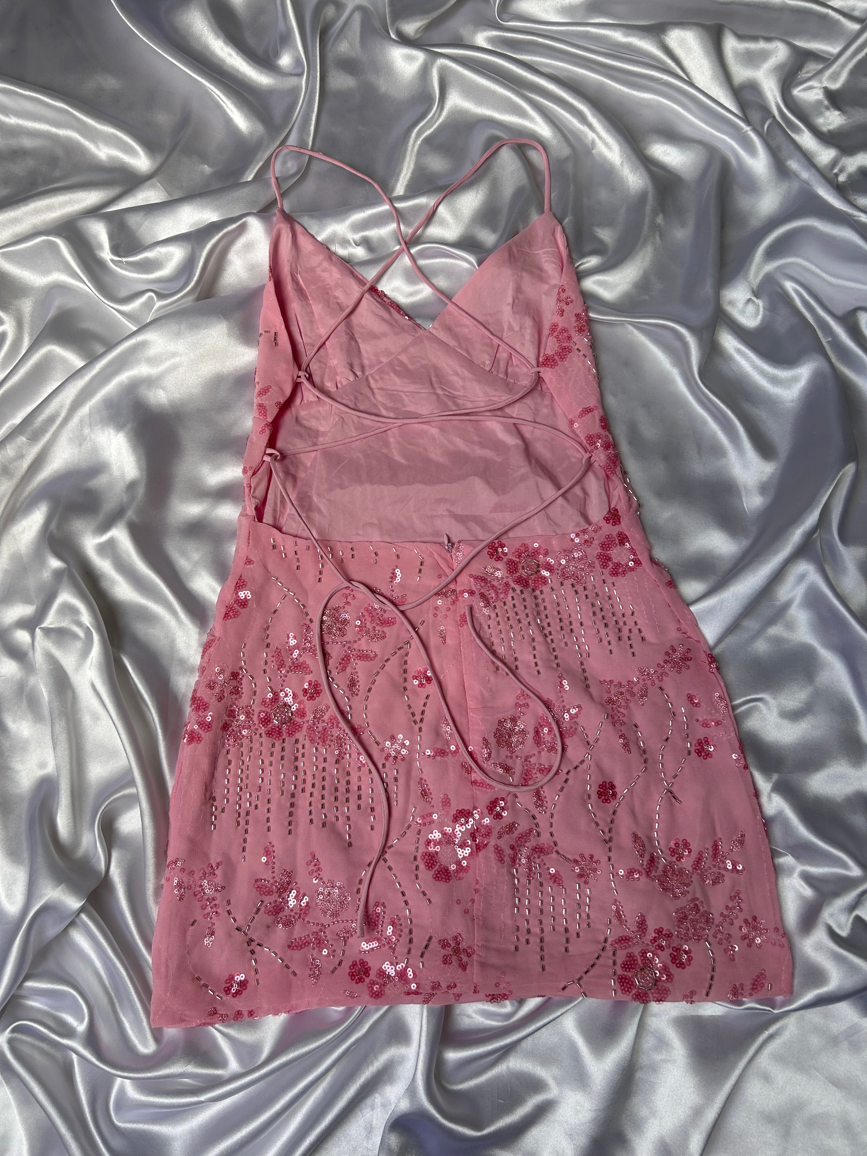 FLORAL PINK LACED BACK DRESS