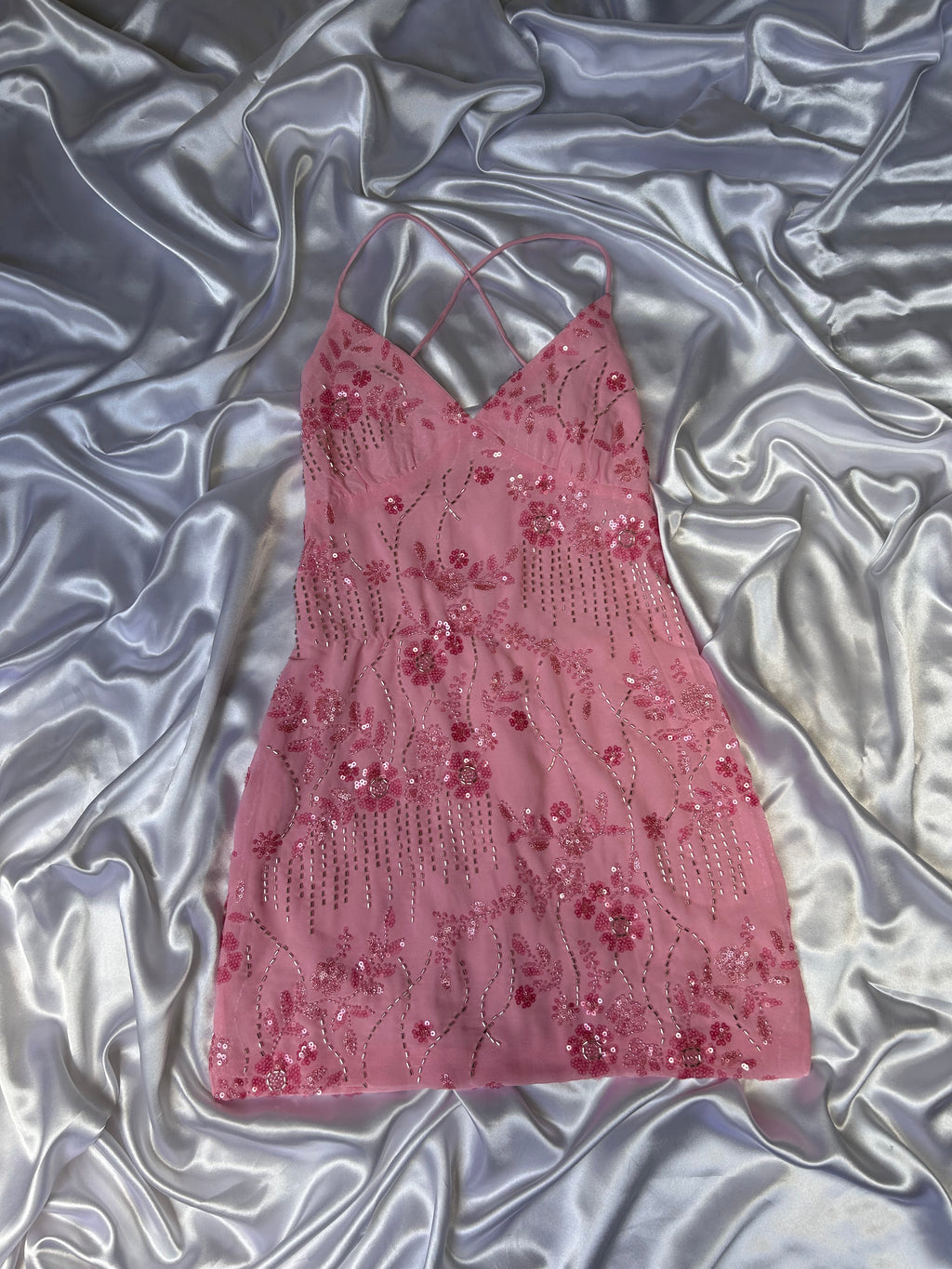 FLORAL PINK LACED BACK DRESS
