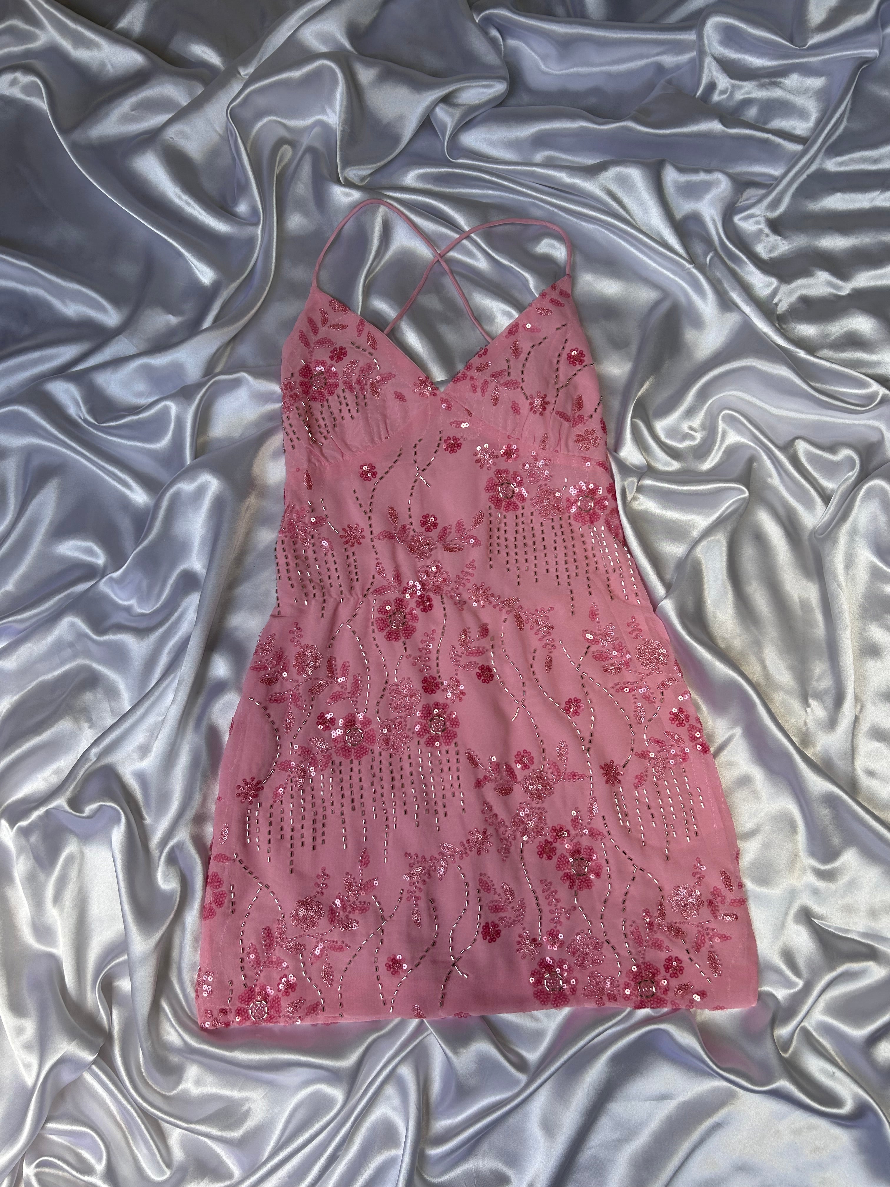 FLORAL PINK LACED BACK DRESS