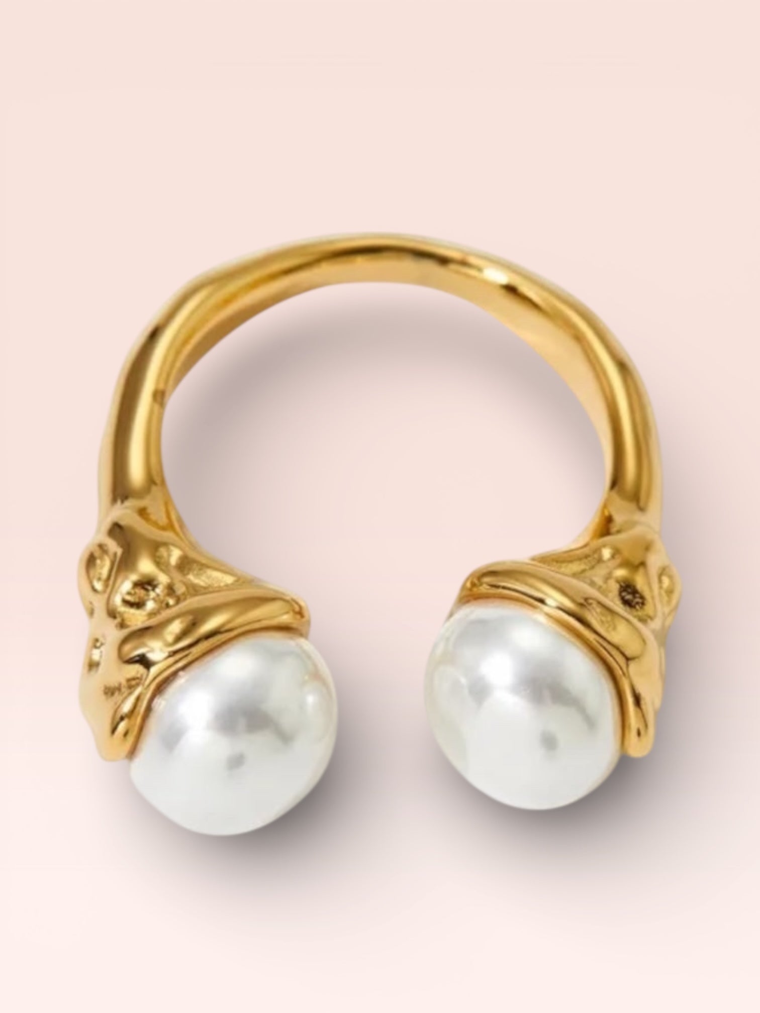 Gold Pearl Open Ring Stainless Steel Waterproof